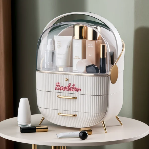Booklov Makeup Organizer,Skincare Organizer with 2 Drawers and Brush Storage Box,Lipstick Holder,Cosmetic Display Case for Vanity Organizer and Bathroom Countertop Storage.(White) - Image 2