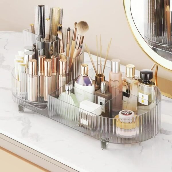 Rotating makeup organizer,Large Capacity Cosmetic Display Case, easy to hold all of your makeup products, at least 20 makeup brushes/eyeliner,10 lipsticks,8 skincare products(Crystal Amber)