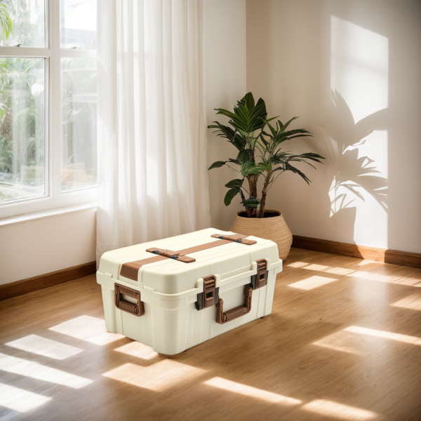 Booklov Heavy-Duty Portable Storage Box – Durable Lockable Plastic Toolbox with Dual Latches, Waterproof, Ideal for Tools, Camping, and Outdoor Use – Beige with Brown Accents - Image 3