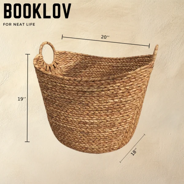 Booklov Large Woven Wicker Storage Basket with Arched Handles, Natural Seagrass Blanket Basket, Rustic Brown Home Decor Organizer, 21"W x 17"L x 17"H - Image 2