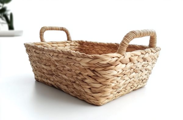 Booklov Hand-Woven Large Storage Baskets with Wooden Handles - 2-Pack | Natural Water Hyacinth Wicker for Home Organization