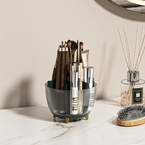 Makeup Brushes holder with Lid,Cosmetic Organizer,360° Rotating Desktop Makeup Tools Holder with Lid,Dustproof Lipstick Organiser,Storage Stand for Cosmetic(Green with Lid，M) - Image 2