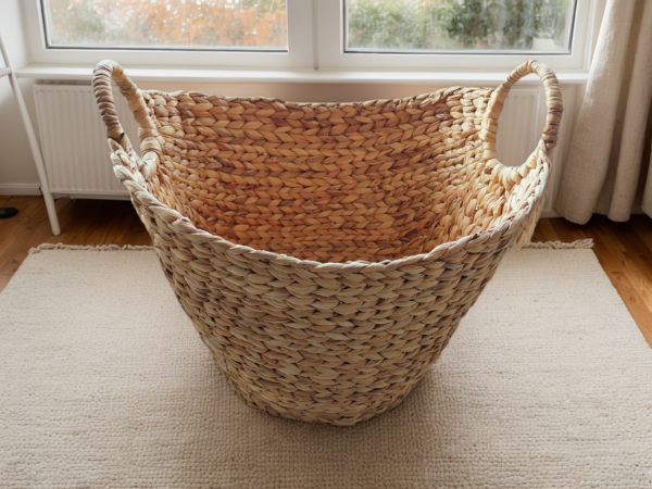 Booklov Large Woven Wicker Storage Basket with Arched Handles, Natural Seagrass Blanket Basket, Rustic Brown Home Decor Organizer, 21"W x 17"L x 17"H