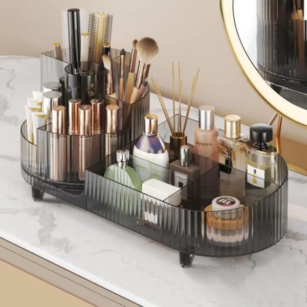 Rotating makeup organizer,Large Capacity Cosmetic Display Case, easy to hold all of your makeup products, at least 20 makeup brushes/eyeliner,10 lipsticks,8 skincare products(Crystal Amber) - Image 2