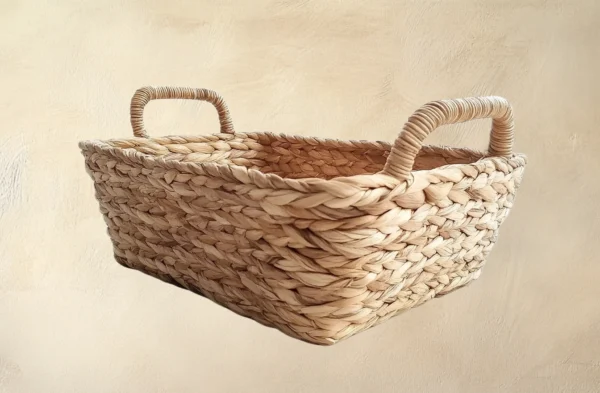 Booklov Hand-Woven Large Storage Baskets with Wooden Handles - 2-Pack | Natural Water Hyacinth Wicker for Home Organization - Image 2