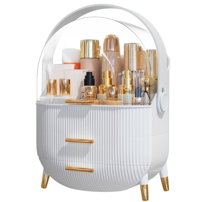 Makeup Organizer Skincare Organizers - Cosmetic Display Cases with Transparent Cover, SkinCare Organizers for Bathroom Countertop, Bedroom Vanity Desk, Lipstick Organizer, White - Image 8