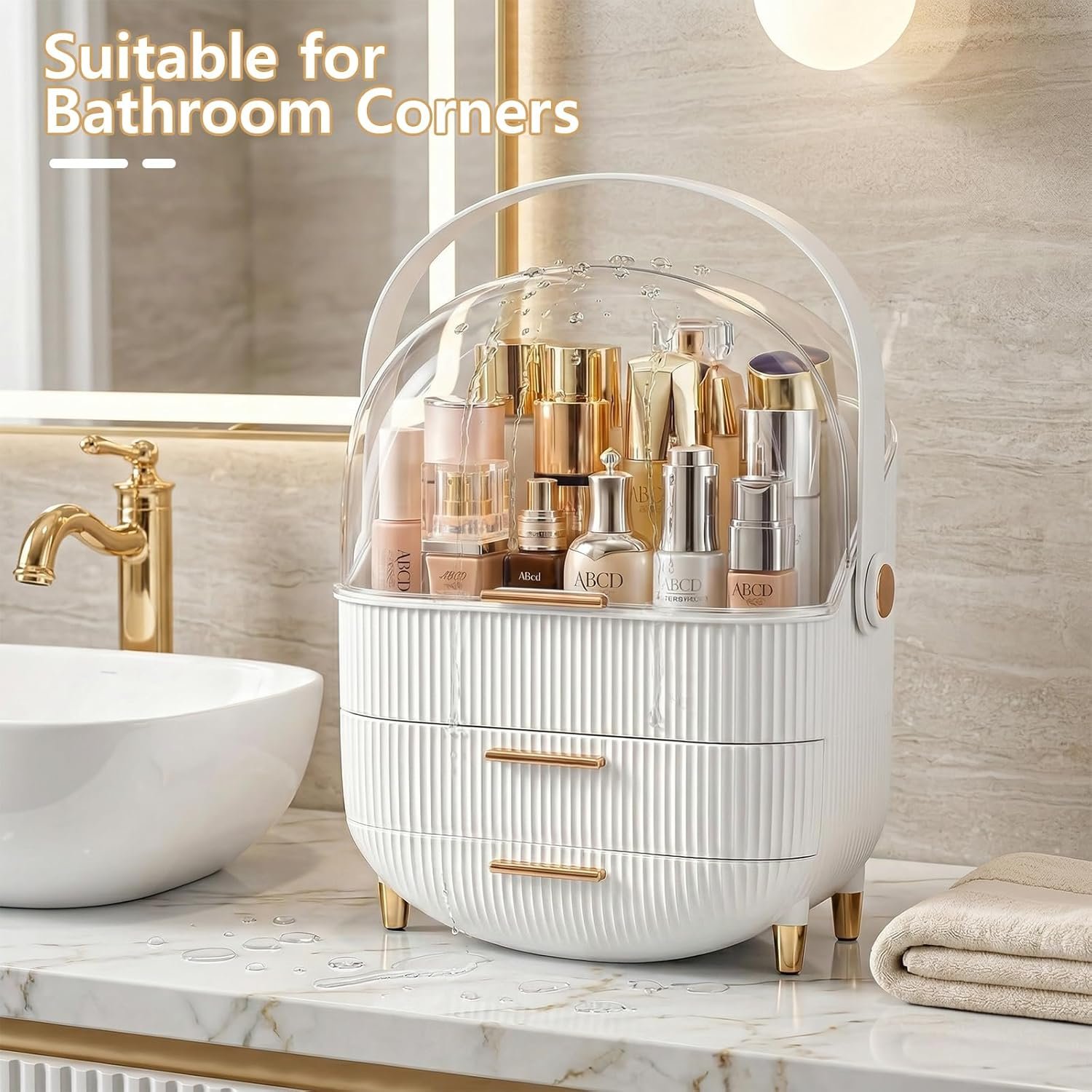 Makeup Organizer Skincare Organizers - Cosmetic Display Cases with Transparent Cover, SkinCare Organizers for Bathroom Countertop, Bedroom Vanity Desk, Lipstick Organizer, White - Image 5