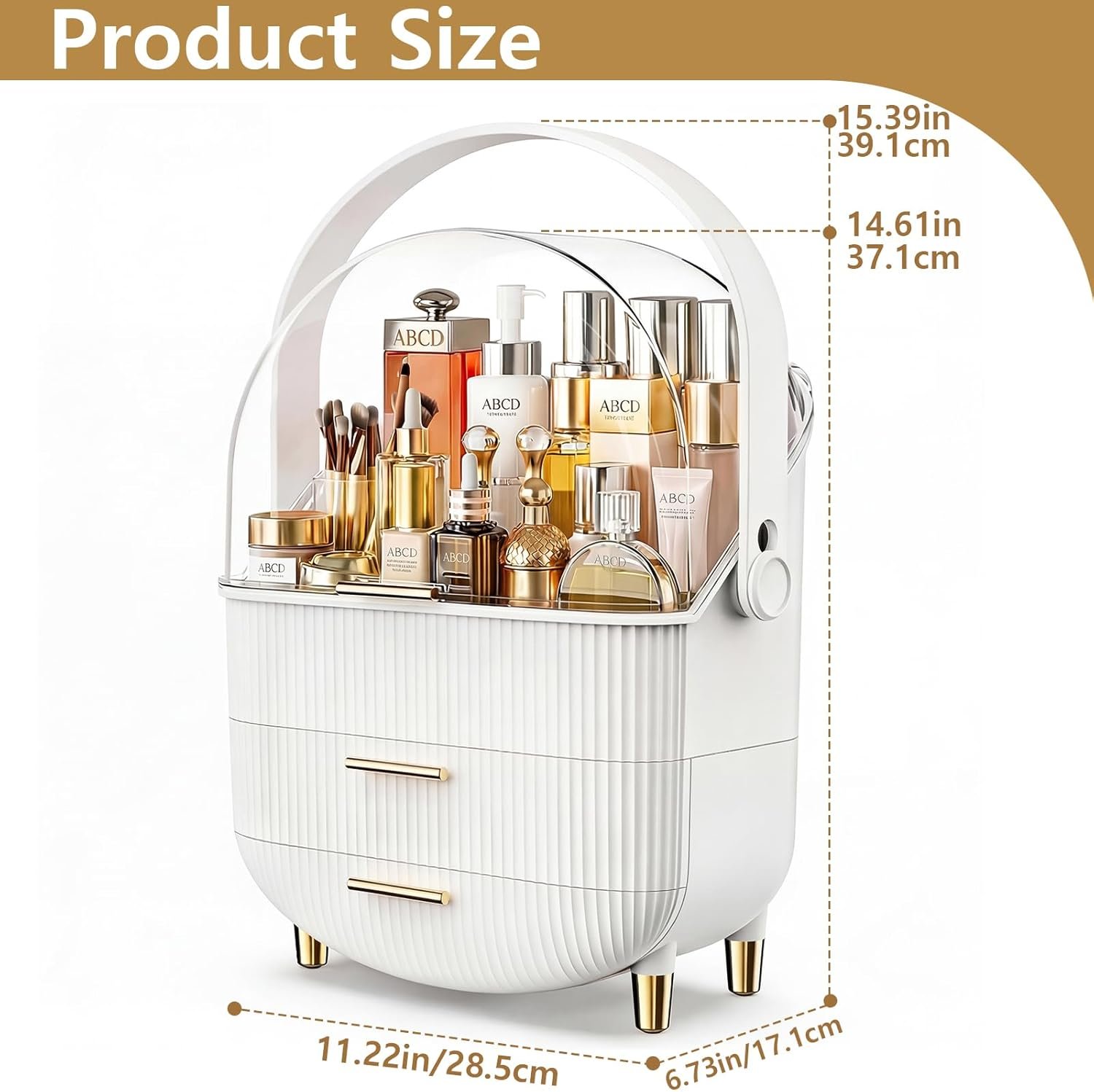 Makeup Organizer Skincare Organizers - Cosmetic Display Cases with Transparent Cover, SkinCare Organizers for Bathroom Countertop, Bedroom Vanity Desk, Lipstick Organizer, White - Image 2
